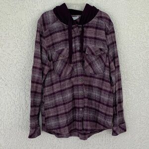 Columbia Purple Checkered button down flannel Hoodie shirt size L